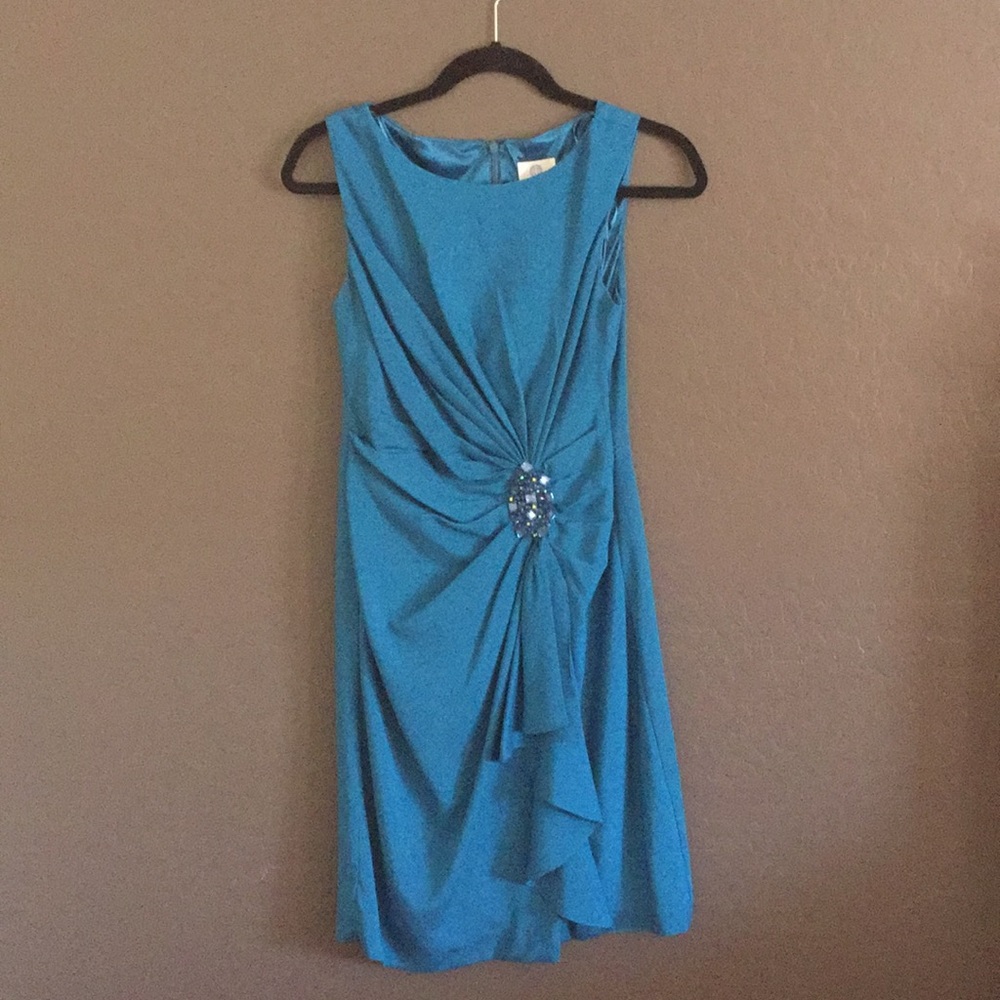 Patra Teal Wrap Style Dress with Jewel Detail